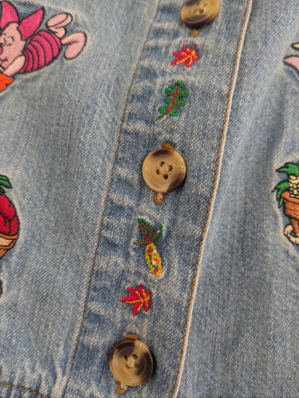 The Disney Catalog Vintage Fall Winnie the Pooh Denim Embroidered Button Dress - Picture 5 of 9